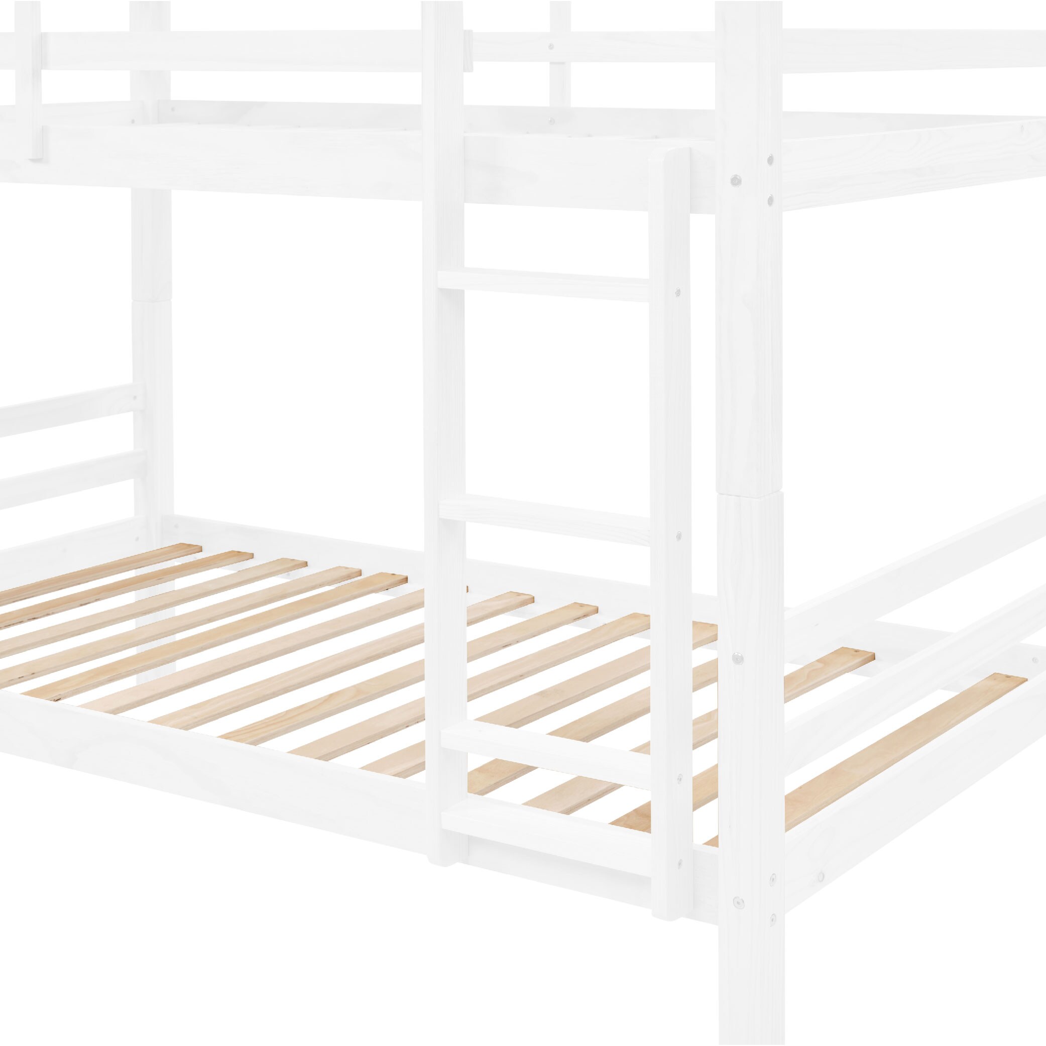 Twin Over Twin Bunk Bed With Thick Posts,Wooden Bunk Bed With High Guardrail And Ladder For Kids, Teens, Dorm Rooms, And Guest Rooms,No Box Spring Needed,White_voghion.com